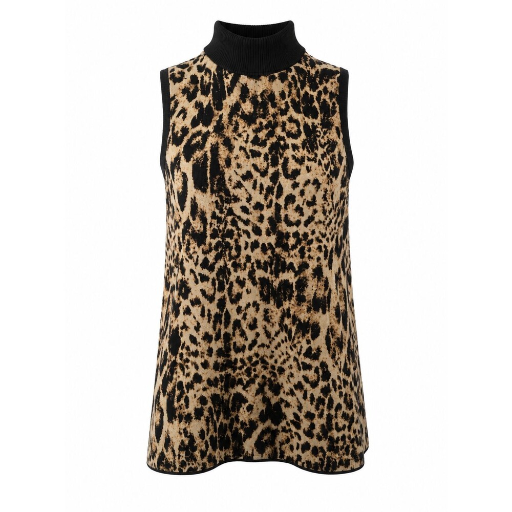 Chico's Women's M Knit Mock Neck Sweater Top Leopard Print Cashmere Blend